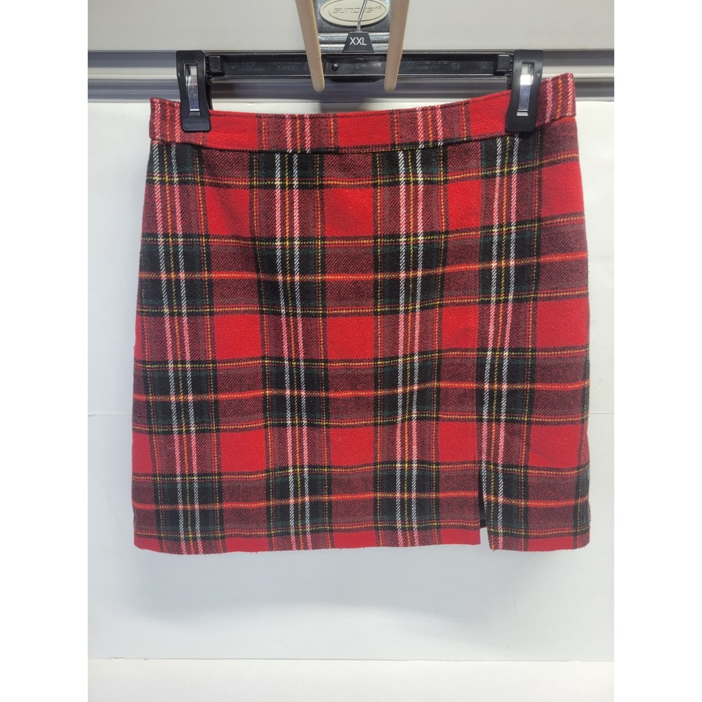 Hollister Red Plaid Ultra High Rise Mini Skirt Side Slit‎ Back Zip Mens Size M
